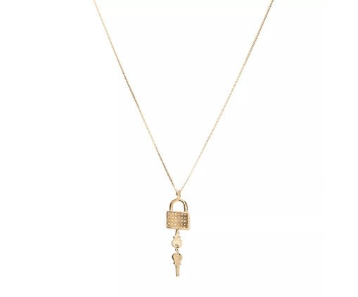 Colar Pingente Cadeado Cravejado e Chaves Banhado à Ouro 18K, multicolor | WestwingNow