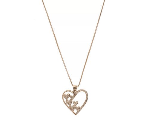 Colar Coração Vazada Corações Cravejados Banhado à Ouro 18K, multicolor | WestwingNow