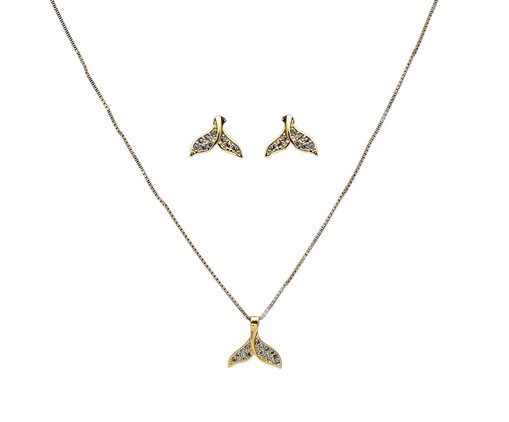 Conjunto Colar e Brinco Rabo de Sereia Azul Banhado à Ouro 18K, blue | WestwingNow