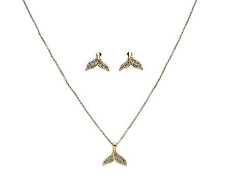 Conjunto Colar e Brinco Rabo de Sereia Azul Banhado à Ouro 18K | Westwing