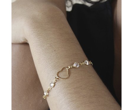 Pulseira Lacraia e Coração Ponto de Luz Incolor Banhado à Ouro 18K | Westwing