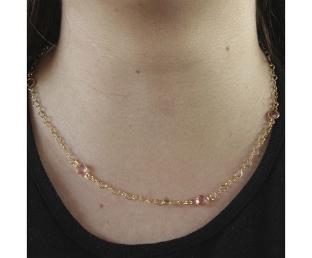 Colar Corrente Coração e Ponto Zirconia Rosa Banhado à Ouro 18K | Westwing