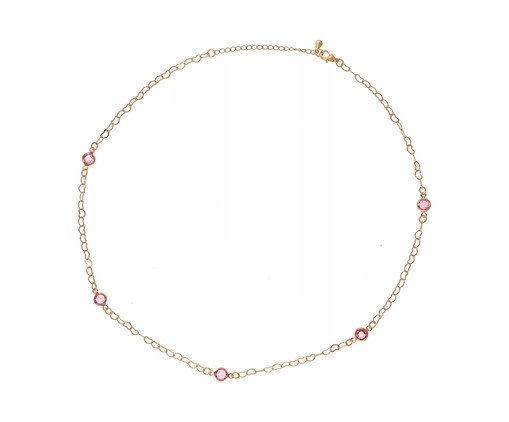 Colar Corrente Coração e Ponto Zirconia Rosa Banhado à Ouro 18K, multicolor | WestwingNow