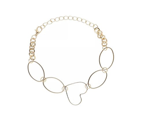 Pulseira com Elos Ovais e Coração Vazado Banhado à Ouro 18K, multicolor | WestwingNow