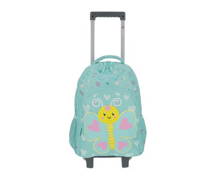 Mochila de Rodinha Infantil Lincoln Borboleta Verde Água - 28X43X13,5cm