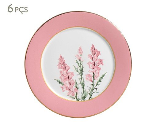 Jogo de Prato Raso Rosa com Filete Ouro Boca de Leao, Colorido | WestwingNow