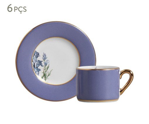 Jogo de Xícara para Café com Pires Roxo com Filete Ouro Boca de Leao, Colorido | WestwingNow