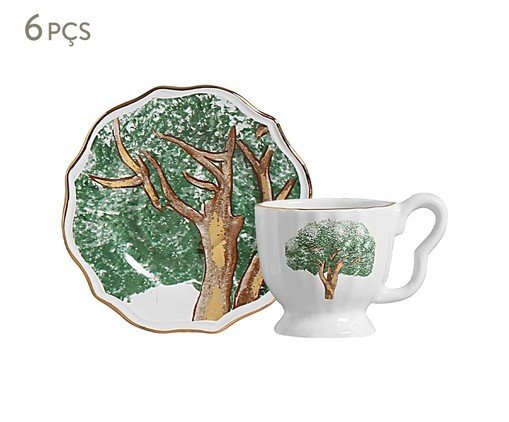 Jogo de Xícara para Café com Pires com Filete Ouro Ype Verde, Colorido | WestwingNow