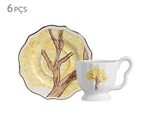 Jogo de Xícara para Café com Pires com Filete Ouro Ype Amarelo, Colorido | WestwingNow