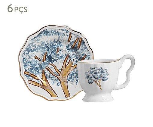 Jogo de Xícara para Café com Pires com Filete Ouro Ype Azul, Colorido | WestwingNow