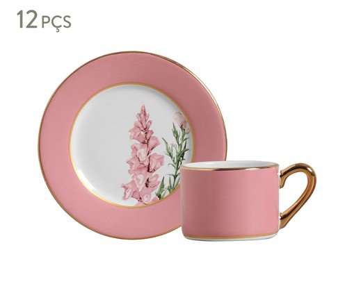 Jogo de Xícara para Chá com Pires Rosa com Filete Ouro Boca de Leao, Colorido | WestwingNow