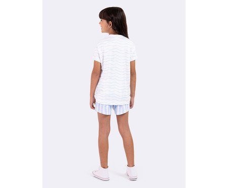 Pijama Manga Curta com Listras Infantil Bear Branco | Westwing