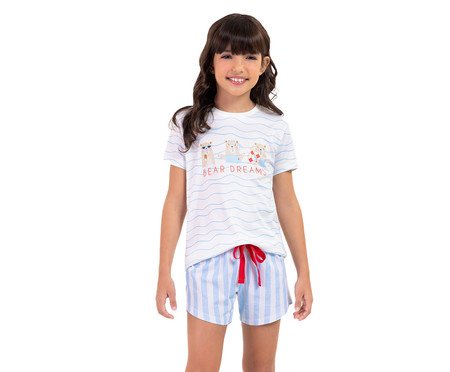 Pijama Manga Curta com Listras Infantil Bear Branco | Westwing