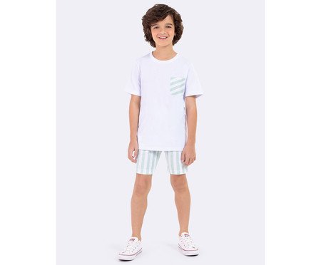 Pijama Manga Curta Masculino Infantil Verde e Branco Branco | Westwing