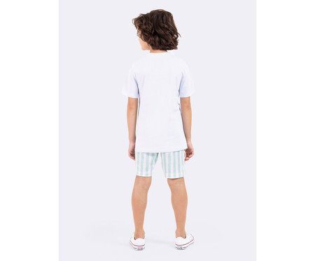 Pijama Manga Curta Masculino Infantil Verde e Branco Branco | Westwing