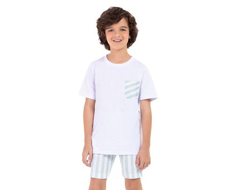 Pijama Manga Curta Masculino Infantil Verde e Branco Branco | Westwing