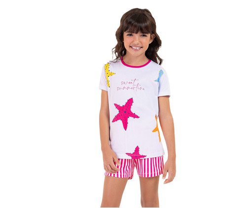 Pijama Manga Curta Infantil Estrelas do Mar Branco, white | WestwingNow