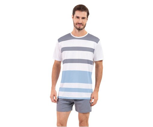 Pijama Manga Curta Masculino Cinza e Azul Branco, white | WestwingNow