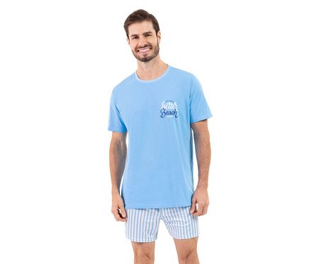 Pijama Manga Curta Masculino Better Beach Azul