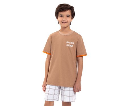 Pijama Manga Curta Masculino Infantil Feelings Marrom