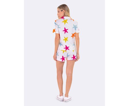 Pijama Manga Curta Aberto Americano Estrelas do Mar Branco | Westwing