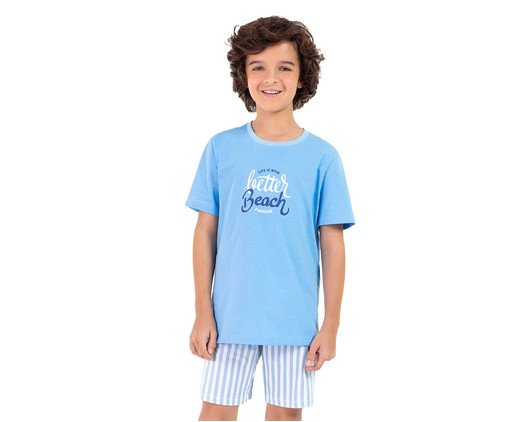 Pijama Manga Curta Masculino Infantil Better Beach Azul, blue | WestwingNow