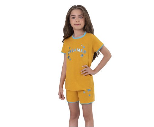 Pijama Manga Curta Infantil Dreamer Mostarda, yellow | WestwingNow