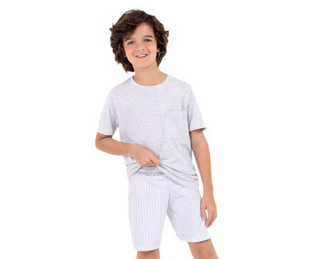 Pijama Manga Curta Masculino Infantil Cinza Mescla | Westwing