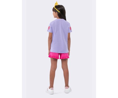 Pijama Manga Curta Princesa com Short de Babadinhos e Tiara Lilas | Westwing