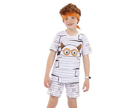 Pijama Manga Curta Infantil Monstro Branco