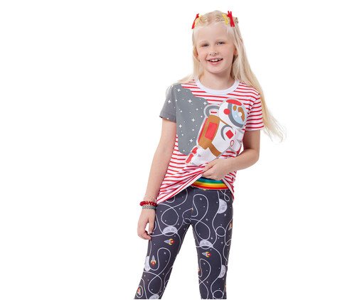 Pijama Manga Curta Infantil com Legging Astronauta, red | WestwingNow