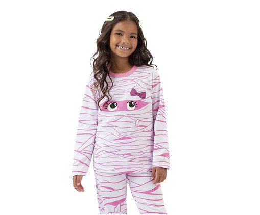 Pijama Manga Longa Infantil Feminino Múmia Brilha no Escuro Branco, white | WestwingNow