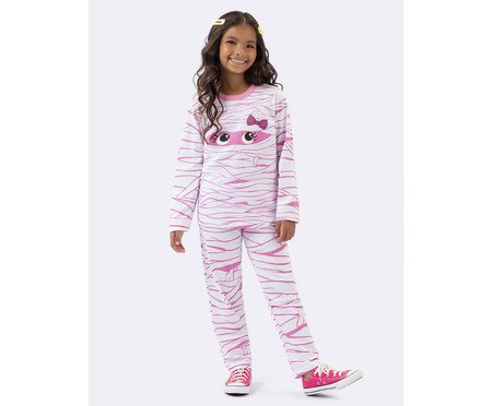 Pijama Manga Longa Infantil Feminino Múmia Brilha no Escuro Branco | Westwing