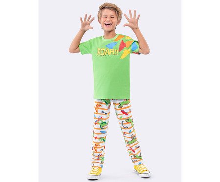 Pijama Manga Curta com Calça Infantil Masculino Dinossauros Verde | Westwing