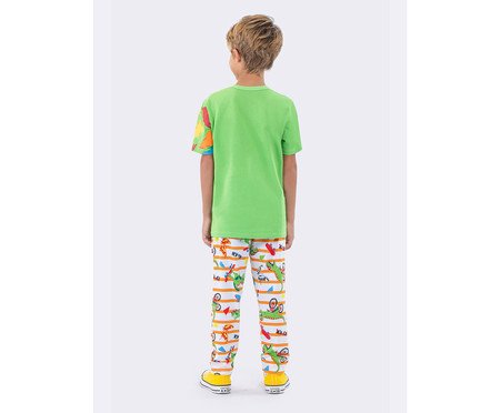 Pijama Manga Curta com Calça Infantil Masculino Dinossauros Verde | Westwing