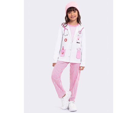 Pijama Manga Longa Infantil Feminino Mini Doctor Branco | Westwing