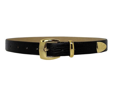Cinto de Couro Texturizado Preto Com Dourado