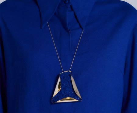 Colar Lourdes Banho De Prata Azul