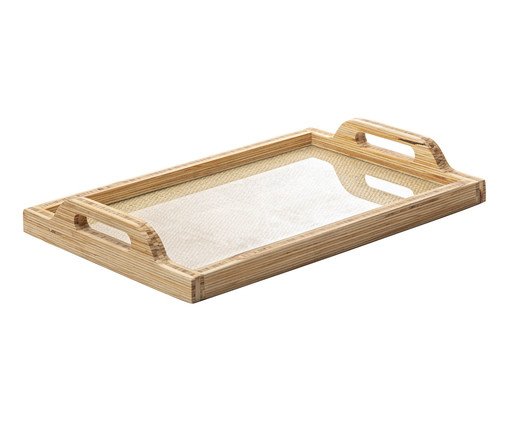 Bandeja de Madeira e Vidro Woodart Ll, Bege | WestwingNow