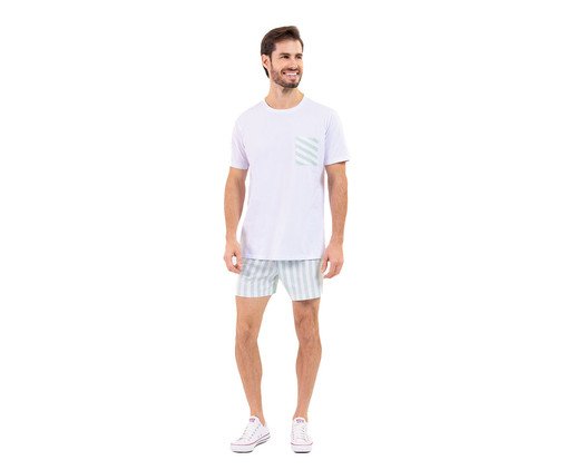 Pijama Manga Curta Masculino Verde e Branco, Branco | WestwingNow