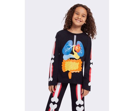 Pijama Manga Longa Infantil Corpo Humano Brilha No Escuro | Westwing