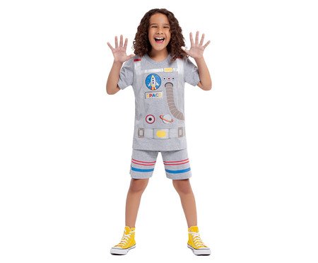 Pijama Manga Curta Infantil Astronauta com Mochila