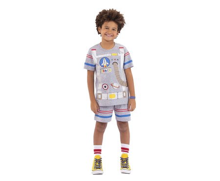 Pijama Manga Curta Infantil Astronauta