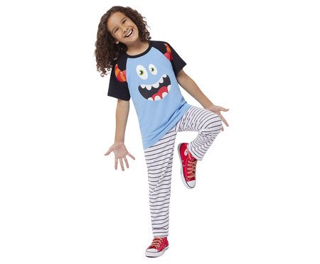 Pijama Manga Curta Infantil com Calça Meu Monstro Favorito Brilha No Escuro | Westwing