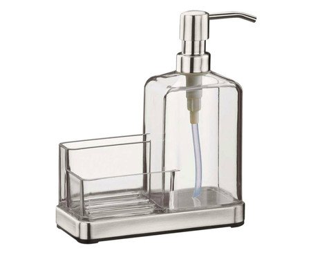Dispenser com Saboneteira em Inox Elegance Transparente