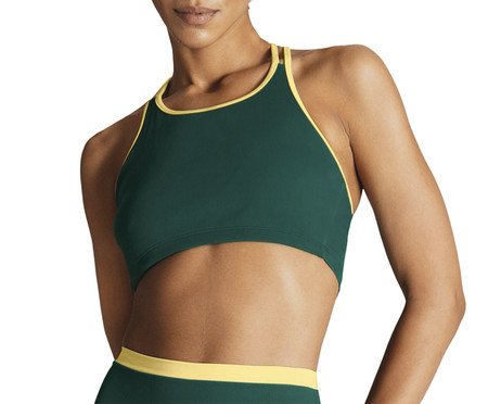 Top Cropped Canelado Bicolor Verde Malaquita E Amarelo