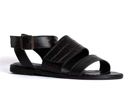 Sandália em Couro Los Angeles Croco Preto | Westwing