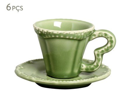 Jogo de Xícaras para Café com Pires Lace Verde Nilo | Westwing