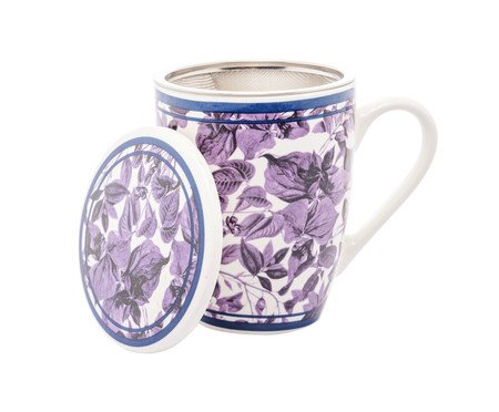 Caneca em Porcelana Super White com Tampa e Filtro Blue Garden | Westwing