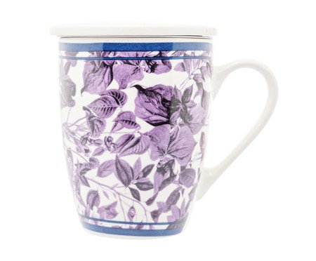 Caneca em Porcelana Super White com Tampa e Filtro Blue Garden | Westwing